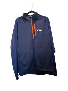 NFL Football Denver Broncos Navy Orange 1/4 Zip Pullover Jacket XL